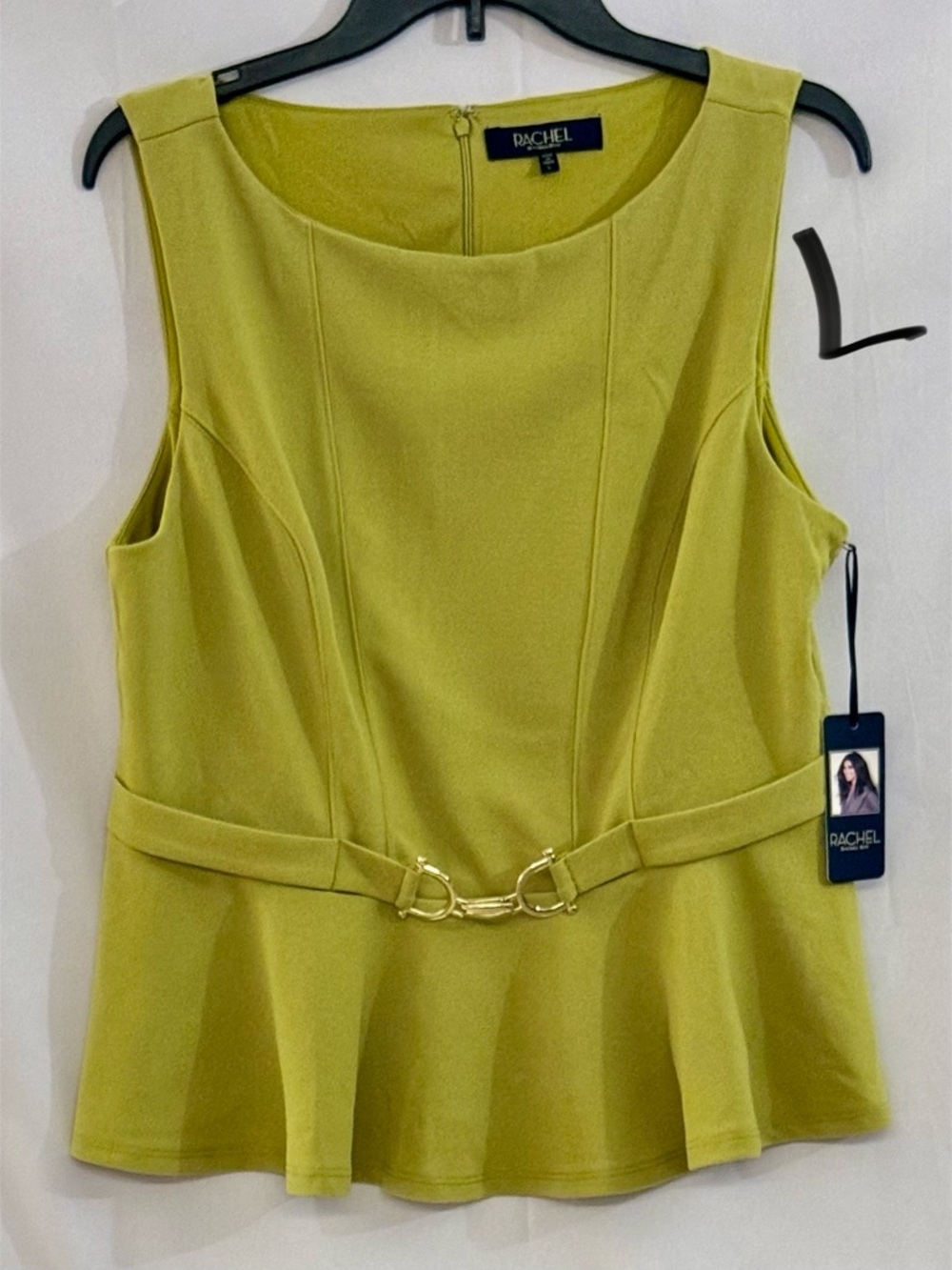 Rachel Zoe Lime Green Sleeveless Peplum Top with Gold Buckle